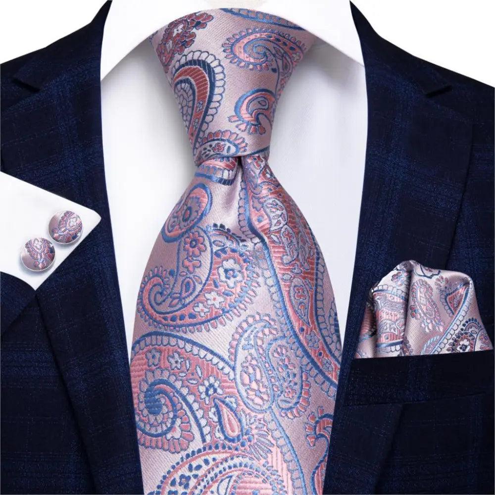 Luxury Men Silk Necktie Pocket Square Matching Handkerchief Cufflinks Set Formal Design Printed Business Necktie For Men