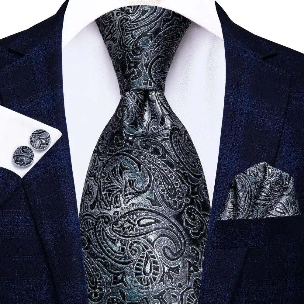 Luxury Men Silk Necktie Pocket Square Matching Handkerchief Cufflinks Set Formal Design Printed Business Necktie For Men