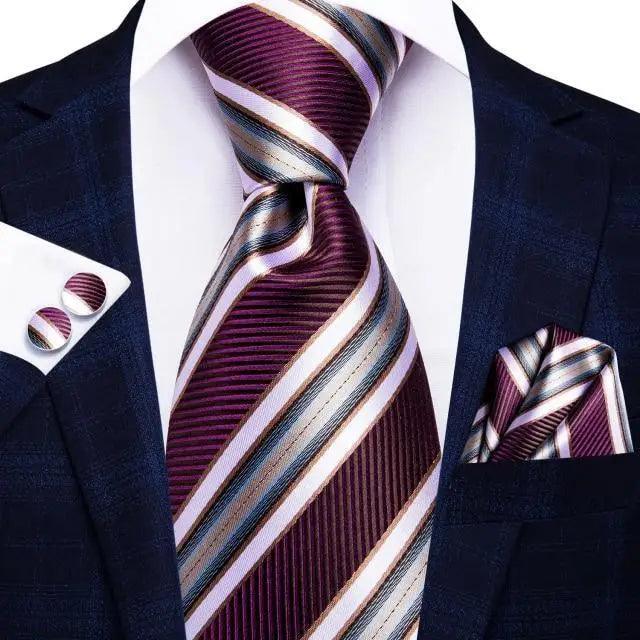 Luxury Men Silk Necktie Pocket Square Matching Handkerchief Cufflinks Set Formal Design Printed Business Necktie For Men