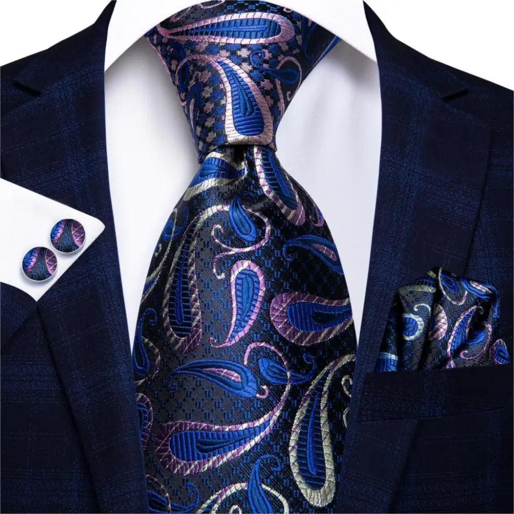 Luxury Men Silk Necktie Pocket Square Matching Handkerchief Cufflinks Set Formal Design Printed Business Necktie For Men