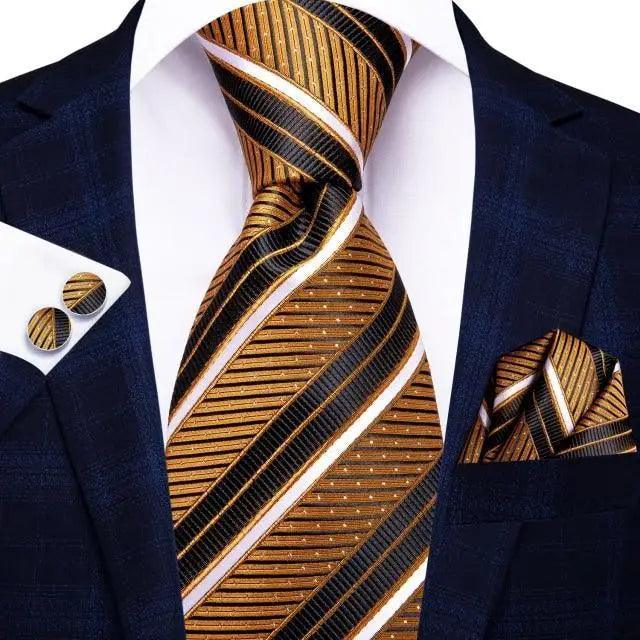Luxury Men Silk Necktie Pocket Square Matching Handkerchief Cufflinks Set Formal Design Printed Business Necktie For Men