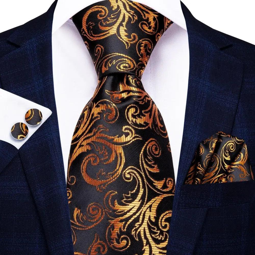 Luxury Men Silk Necktie Pocket Square Matching Handkerchief Cufflinks Set Formal Design Printed Business Necktie For Men