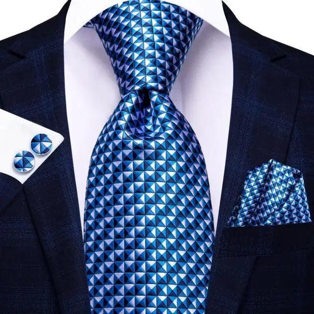 Luxury Men Silk Necktie Pocket Square Matching Handkerchief Cufflinks Set Formal Design Printed Business Necktie For Men