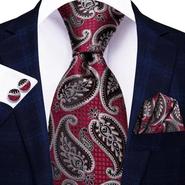 Luxury Men Silk Necktie Pocket Square Matching Handkerchief Cufflinks Set Formal Design Printed Business Necktie For Men