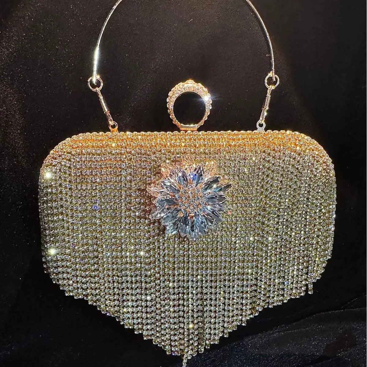 MAC056 Pochette de soirée à pampilles, sac à main de luxe avec strass pour soirée et bal, avec chaîne amovible