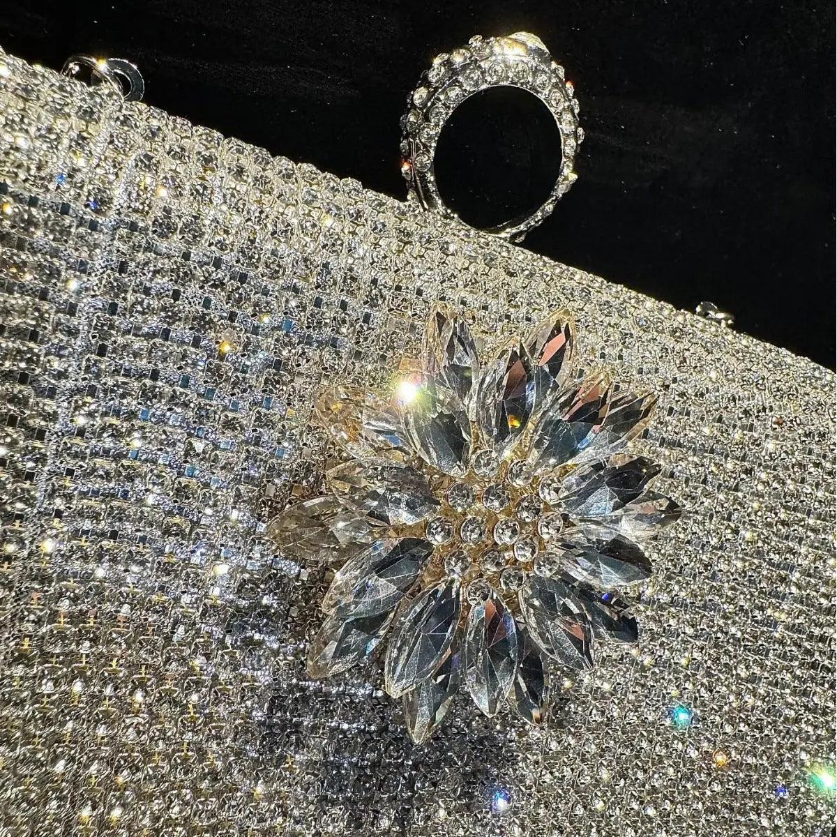 MAC056 Pochette de soirée à pampilles, sac à main de luxe avec strass pour soirée et bal, avec chaîne amovible