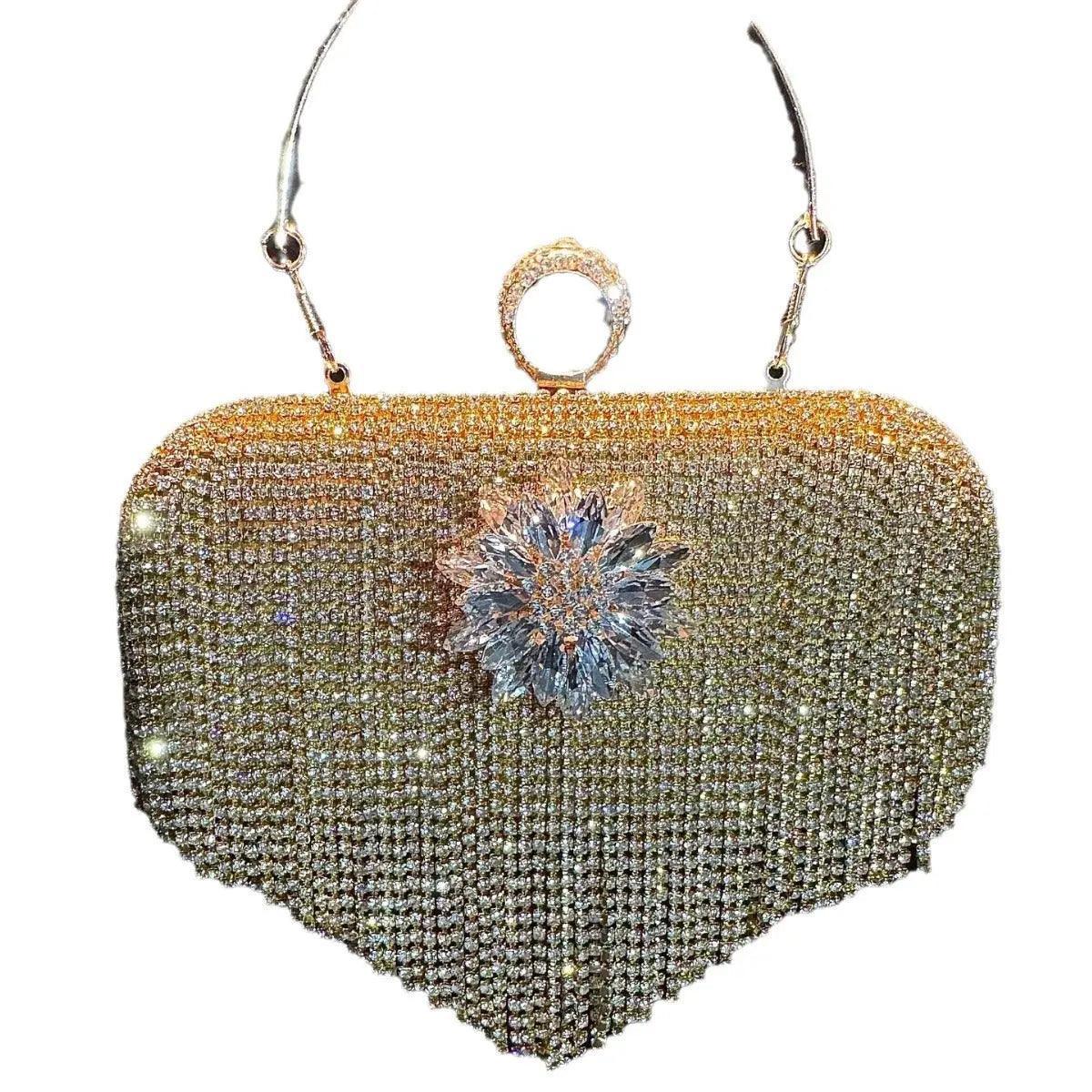 MAC056 Pochette de soirée à pampilles, sac à main de luxe avec strass pour soirée et bal, avec chaîne amovible