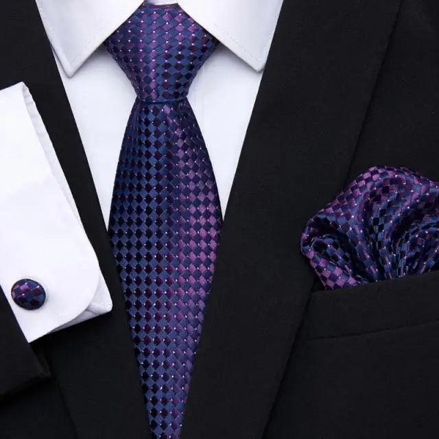 Men Elegant Red Silk Tie Classic Necktie Cufflinks Set Business Necktie With Handkerchief Perfect Match With Wedding Suit