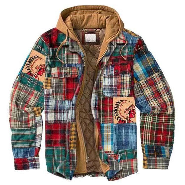 Men's Autumn Winter Jacket Plaid Hooded Long Sleeve Basic Casual Shirt Jackets Men's Long Sleeve Soft Warm Jacket With Hood Hooded Shirt Jacket Soft Long Sleeve Outdoor Clothes For Men