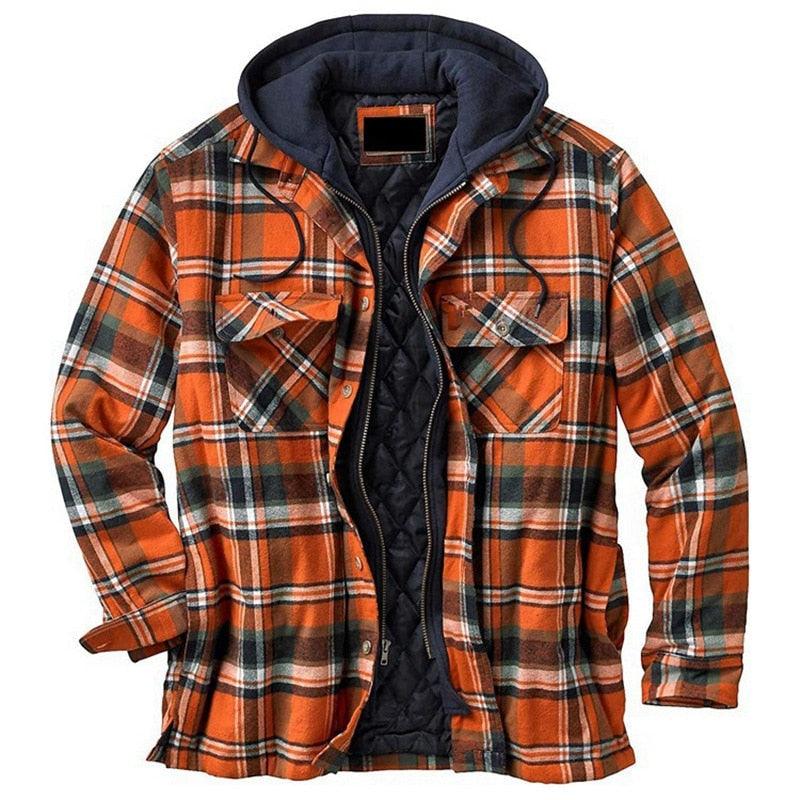 Men's Autumn Winter Jacket Plaid Hooded Long Sleeve Basic Casual Shirt Jackets Men's Long Sleeve Soft Warm Jacket With Hood Hooded Shirt Jacket Soft Long Sleeve Outdoor Clothes For Men