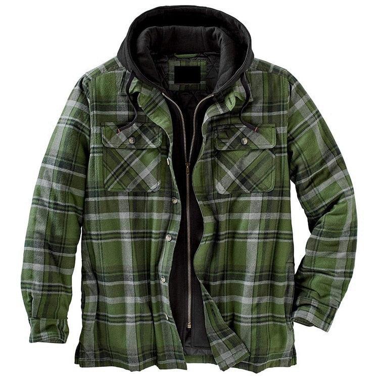 Men's Autumn Winter Jacket Plaid Hooded Long Sleeve Basic Casual Shirt Jackets Men's Long Sleeve Soft Warm Jacket With Hood Hooded Shirt Jacket Soft Long Sleeve Outdoor Clothes For Men