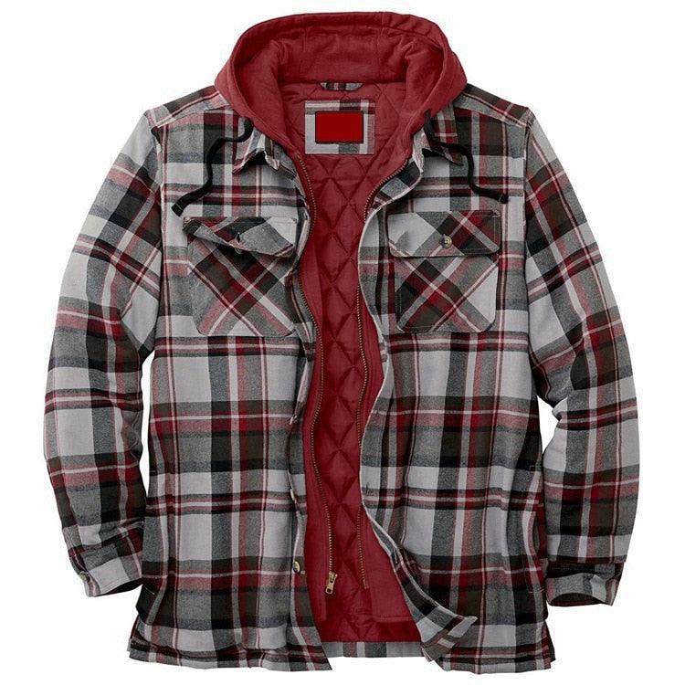 Men's Autumn Winter Jacket Plaid Hooded Long Sleeve Basic Casual Shirt Jackets Men's Long Sleeve Soft Warm Jacket With Hood Hooded Shirt Jacket Soft Long Sleeve Outdoor Clothes For Men