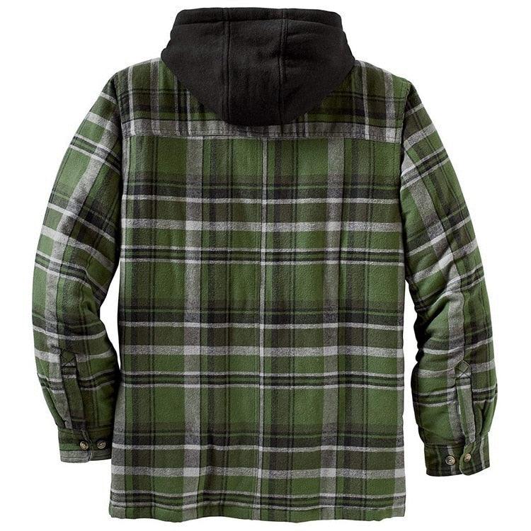 Men's Autumn Winter Jacket Plaid Hooded Long Sleeve Basic Casual Shirt Jackets Men's Long Sleeve Soft Warm Jacket With Hood Hooded Shirt Jacket Soft Long Sleeve Outdoor Clothes For Men