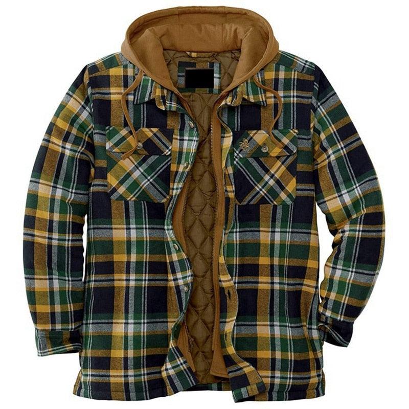 Men's Autumn Winter Jacket Plaid Hooded Long Sleeve Basic Casual Shirt Jackets Men's Long Sleeve Soft Warm Jacket With Hood Hooded Shirt Jacket Soft Long Sleeve Outdoor Clothes For Men