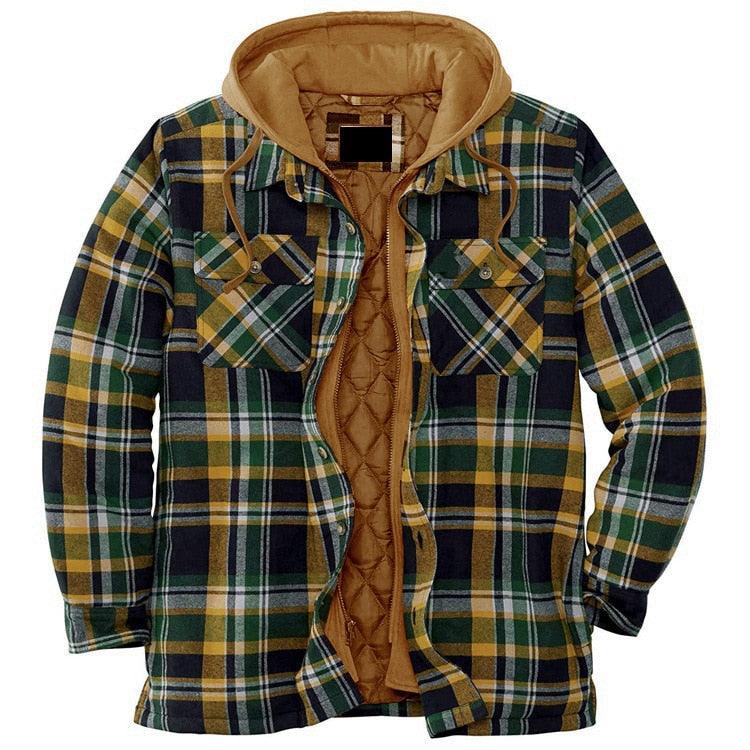 Men's Autumn Winter Jacket Plaid Hooded Long Sleeve Basic Casual Shirt Jackets Men's Long Sleeve Soft Warm Jacket With Hood Hooded Shirt Jacket Soft Long Sleeve Outdoor Clothes For Men