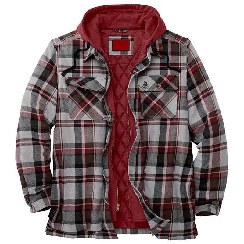 Men's Autumn Winter Jacket Plaid Hooded Long Sleeve Basic Casual Shirt Jackets Men's Long Sleeve Soft Warm Jacket With Hood Hooded Shirt Jacket Soft Long Sleeve Outdoor Clothes For Men
