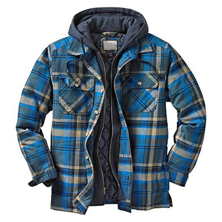 Men's Autumn Winter Jacket Plaid Hooded Long Sleeve Basic Casual Shirt Jackets Men's Long Sleeve Soft Warm Jacket With Hood Hooded Shirt Jacket Soft Long Sleeve Outdoor Clothes For Men