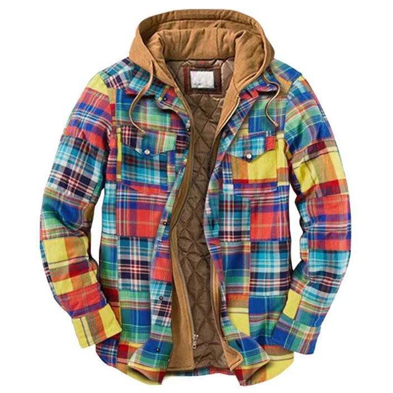 Men's Autumn Winter Jacket Plaid Hooded Long Sleeve Basic Casual Shirt Jackets Men's Long Sleeve Soft Warm Jacket With Hood Hooded Shirt Jacket Soft Long Sleeve Outdoor Clothes For Men