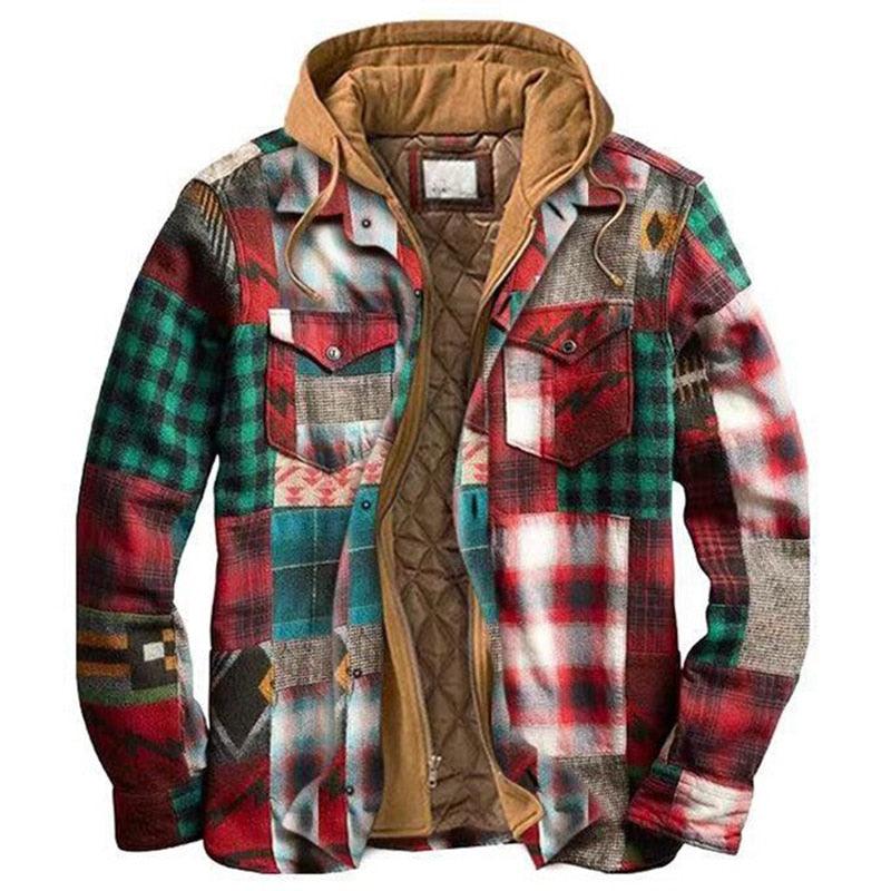 Men's Autumn Winter Jacket Plaid Hooded Long Sleeve Basic Casual Shirt Jackets Men's Long Sleeve Soft Warm Jacket With Hood Hooded Shirt Jacket Soft Long Sleeve Outdoor Clothes For Men