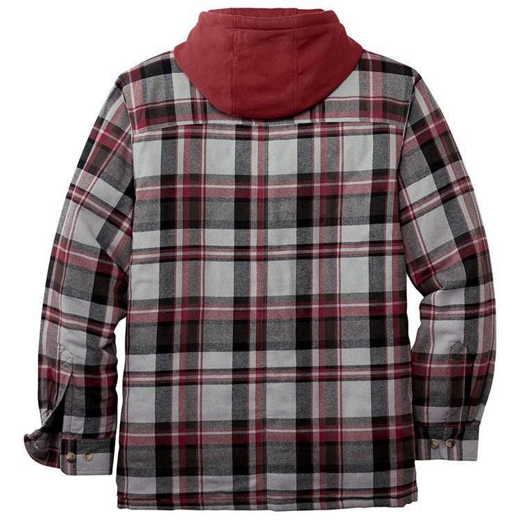 Men's Autumn Winter Jacket Plaid Hooded Long Sleeve Basic Casual Shirt Jackets Men's Long Sleeve Soft Warm Jacket With Hood Hooded Shirt Jacket Soft Long Sleeve Outdoor Clothes For Men