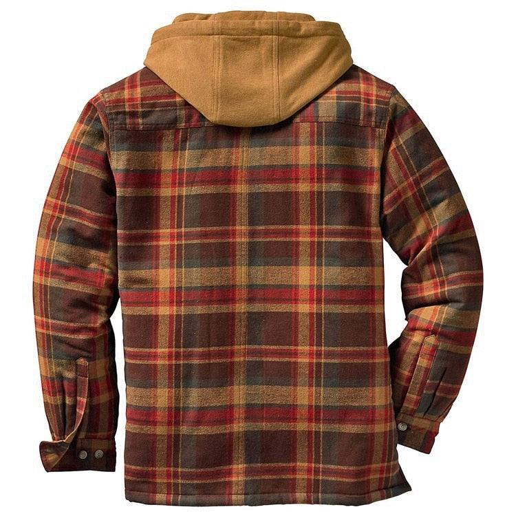Men's Autumn Winter Jacket Plaid Hooded Long Sleeve Basic Casual Shirt Jackets Men's Long Sleeve Soft Warm Jacket With Hood Hooded Shirt Jacket Soft Long Sleeve Outdoor Clothes For Men