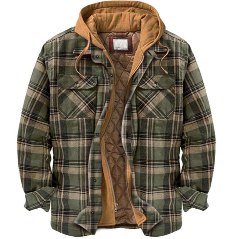 Men's Autumn Winter Jacket Plaid Hooded Long Sleeve Basic Casual Shirt Jackets Men's Long Sleeve Soft Warm Jacket With Hood Hooded Shirt Jacket Soft Long Sleeve Outdoor Clothes For Men