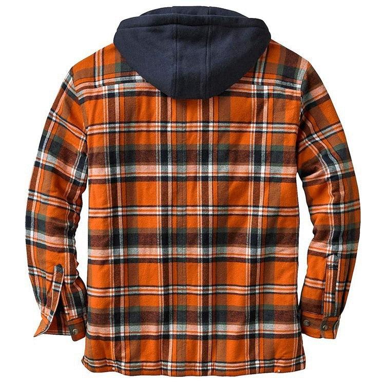 Men's Autumn Winter Jacket Plaid Hooded Long Sleeve Basic Casual Shirt Jackets Men's Long Sleeve Soft Warm Jacket With Hood Hooded Shirt Jacket Soft Long Sleeve Outdoor Clothes For Men