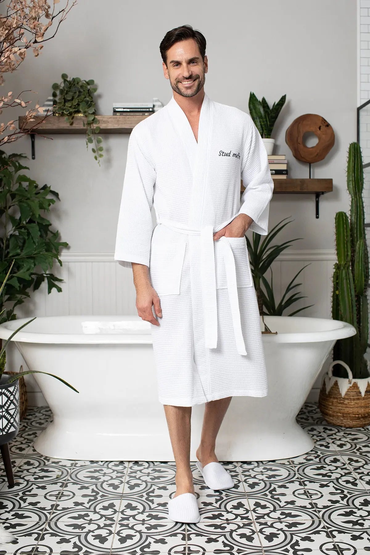 Waffle Spa Bathrobe for Men - Absorbent, Lightweight