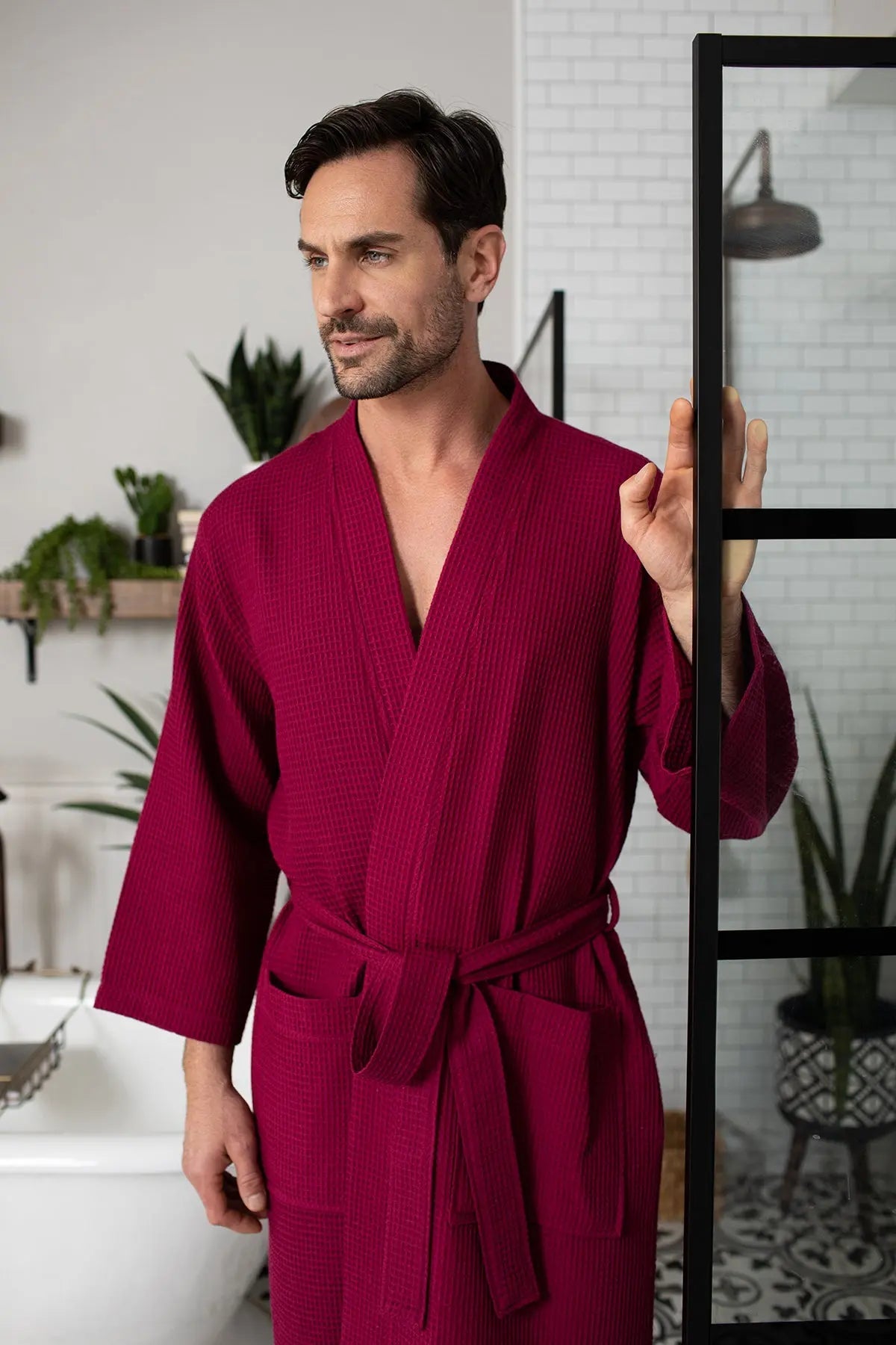 Waffle Spa Bathrobe for Men - Absorbent, Lightweight