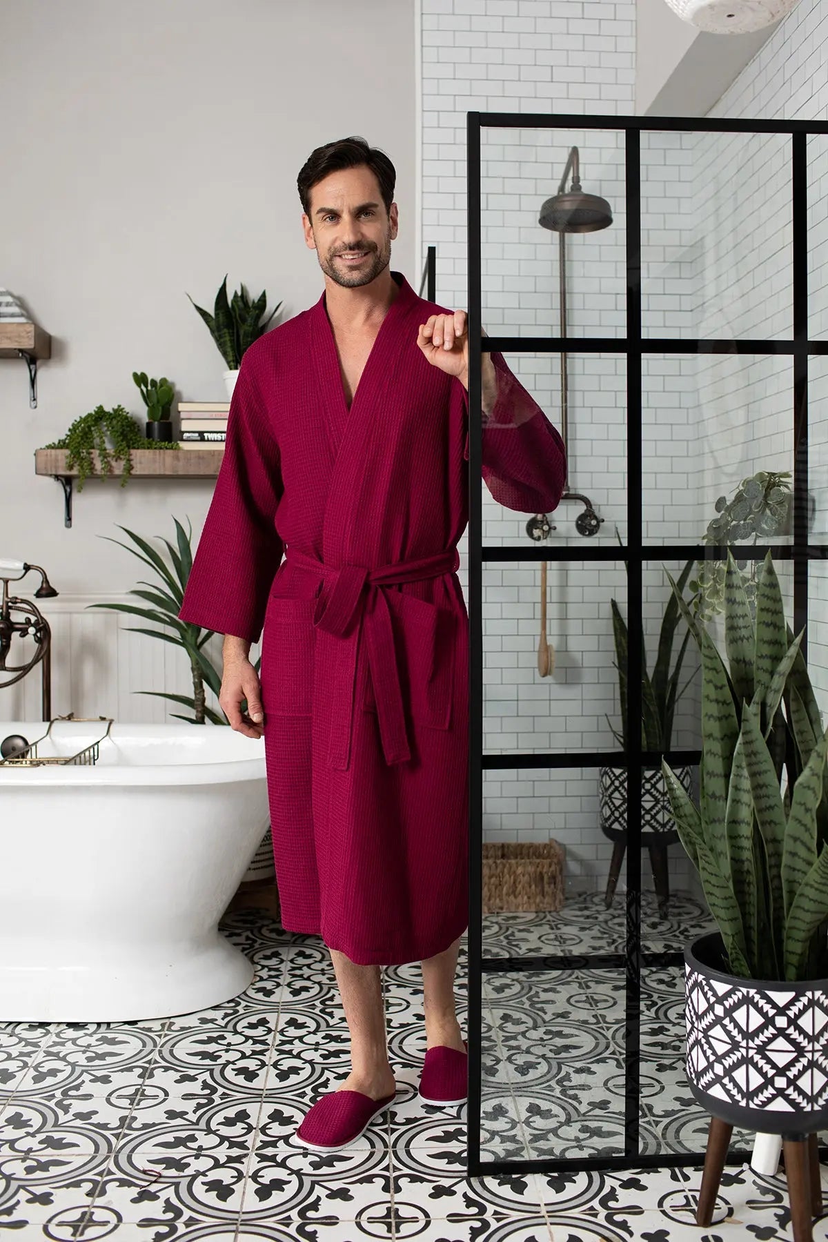 Waffle Spa Bathrobe for Men - Absorbent, Lightweight