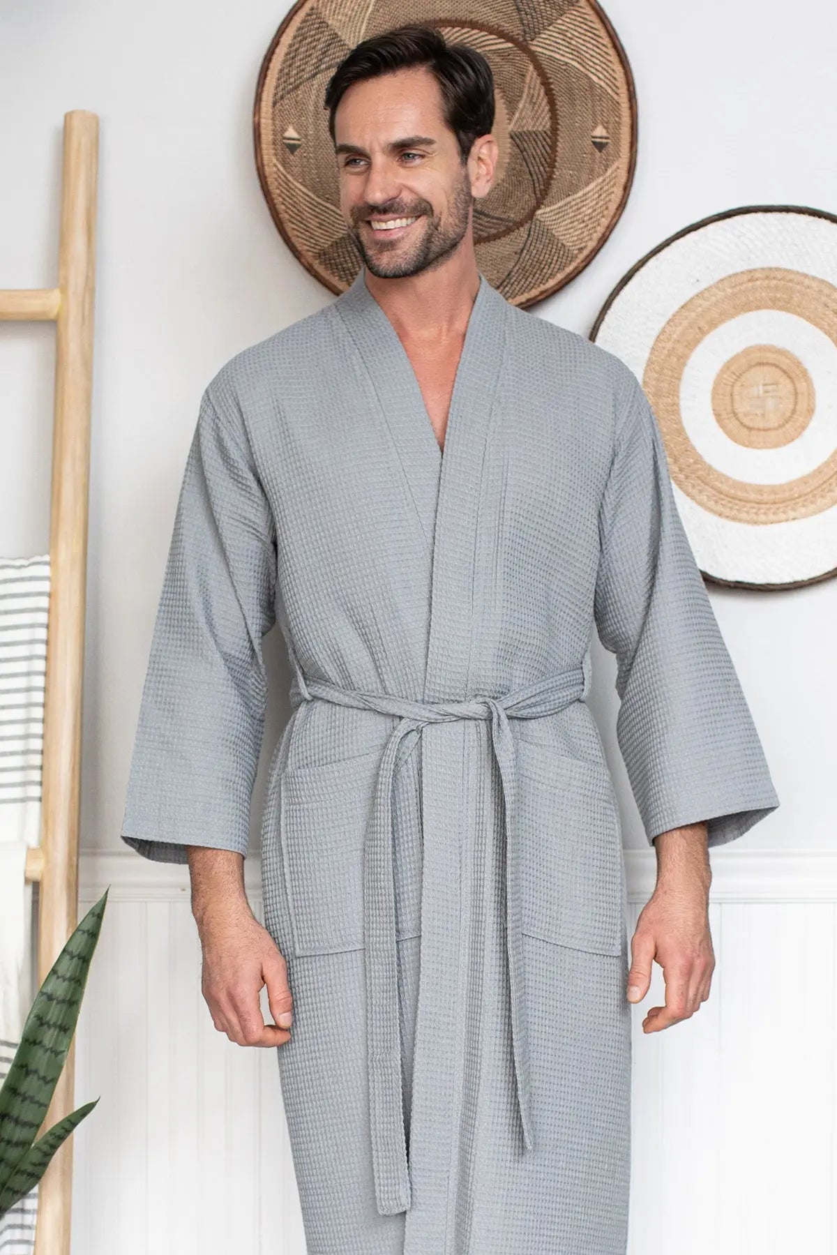 Waffle Spa Bathrobe for Men - Absorbent, Lightweight