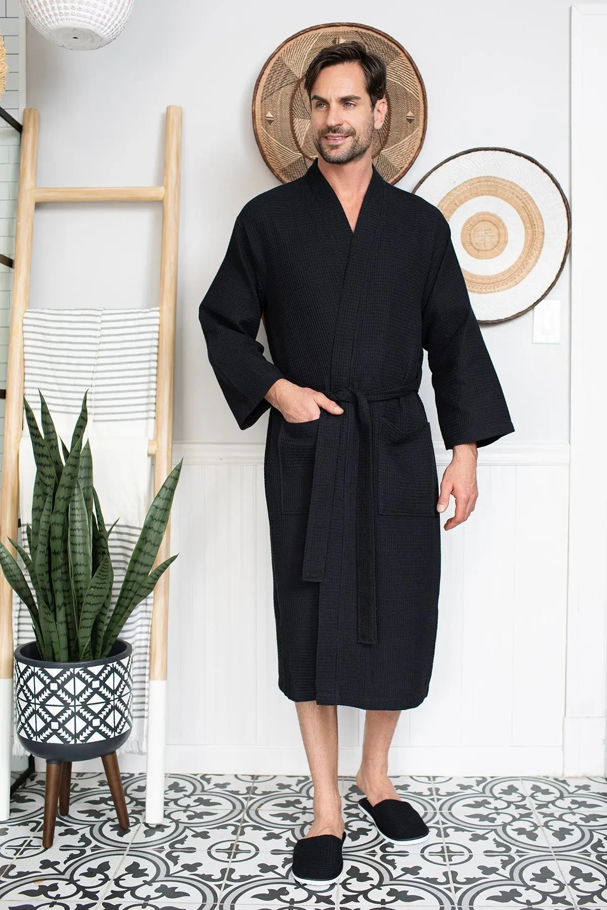 Waffle Spa Bathrobe for Men - Absorbent, Lightweight