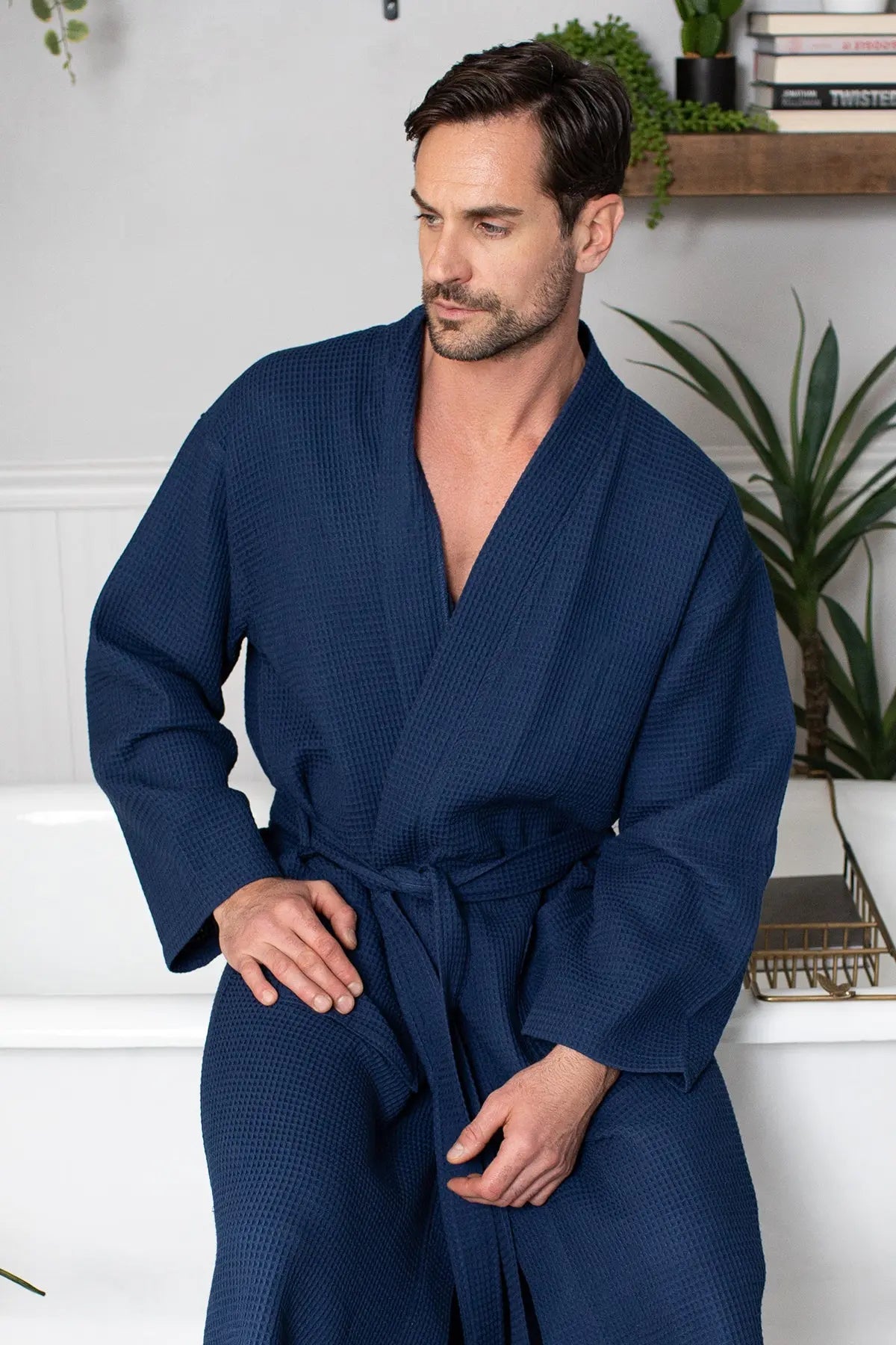 Waffle Spa Bathrobe for Men - Absorbent, Lightweight