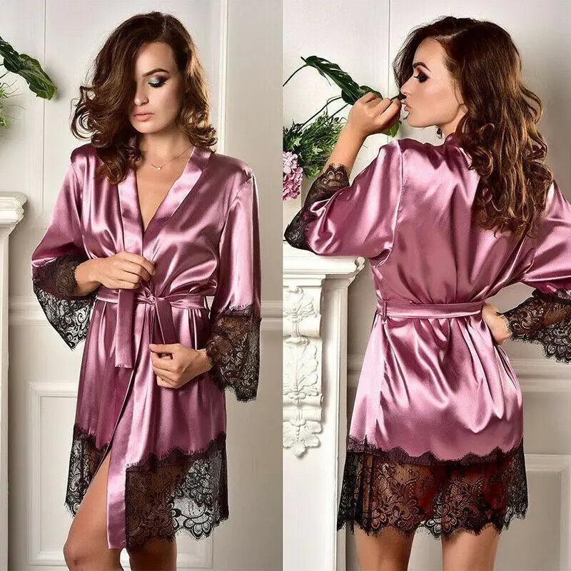 Modern Silk Bathrobe For Women Elegant Soft Silk Nightwear Unique V-Neck Short Women's Fashion Bathrobes