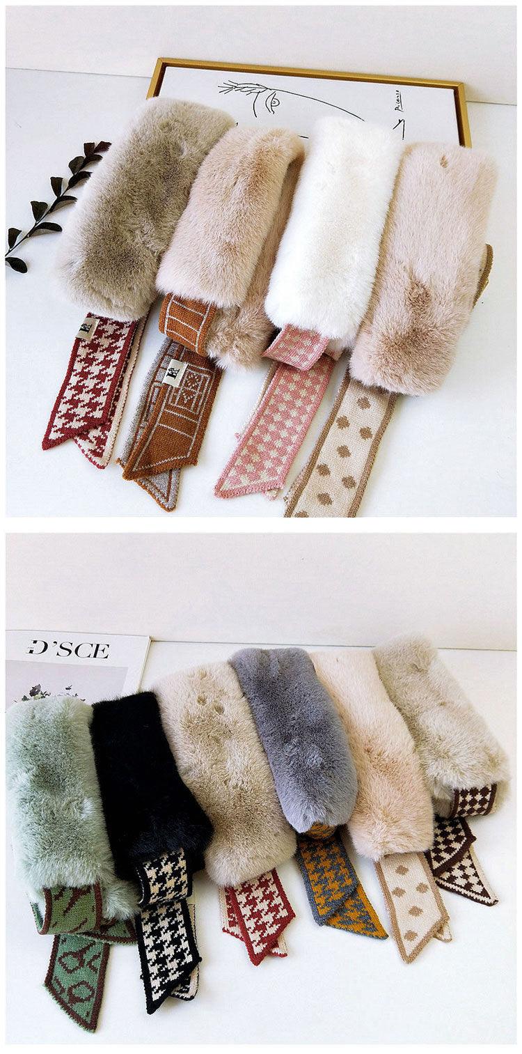 New Autumn Winter Fashion Soft Faux Fur Crochet Knitted Neck Warmer Elastic Neck Gaiter Head Wrap Lightweight Scarf Collar Neck Elegant Warmer Scarves for Women