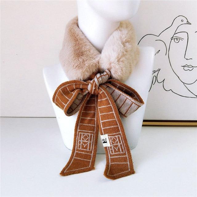 New Autumn Winter Fashion Soft Faux Fur Crochet Knitted Neck Warmer Elastic Neck Gaiter Head Wrap Lightweight Scarf Collar Neck Elegant Warmer Scarves for Women