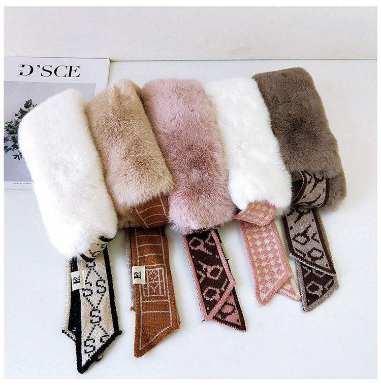New Autumn Winter Fashion Soft Faux Fur Crochet Knitted Neck Warmer Elastic Neck Gaiter Head Wrap Lightweight Scarf Collar Neck Elegant Warmer Scarves for Women