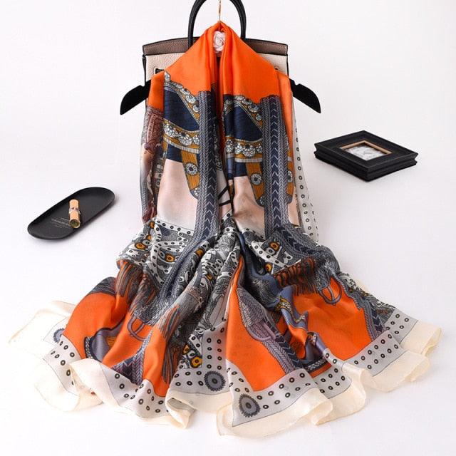 New Brand Designer Luxury Winter Long Silk Scarf Shawls Wraps Print Cotton Scarf Stylish Head Wraps Scarves Hijabs Neck Scarves Lady Hijab For Female