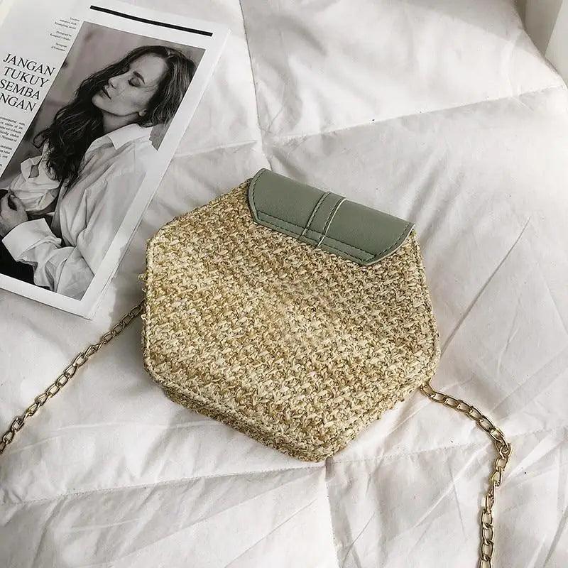 New Famous Mulit Style Straw+leather Handba For Women And Girls New Fashion Summer Bag Handmade Woven Beach Circle Shoulder Bag