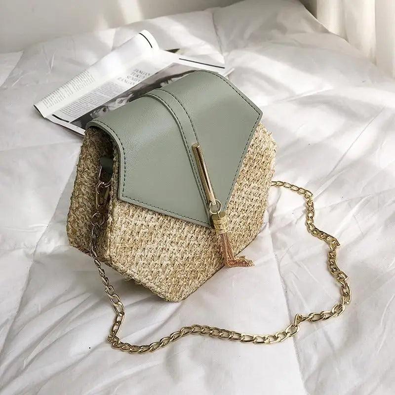 New Famous Mulit Style Straw+leather Handba For Women And Girls New Fashion Summer Bag Handmade Woven Beach Circle Shoulder Bag