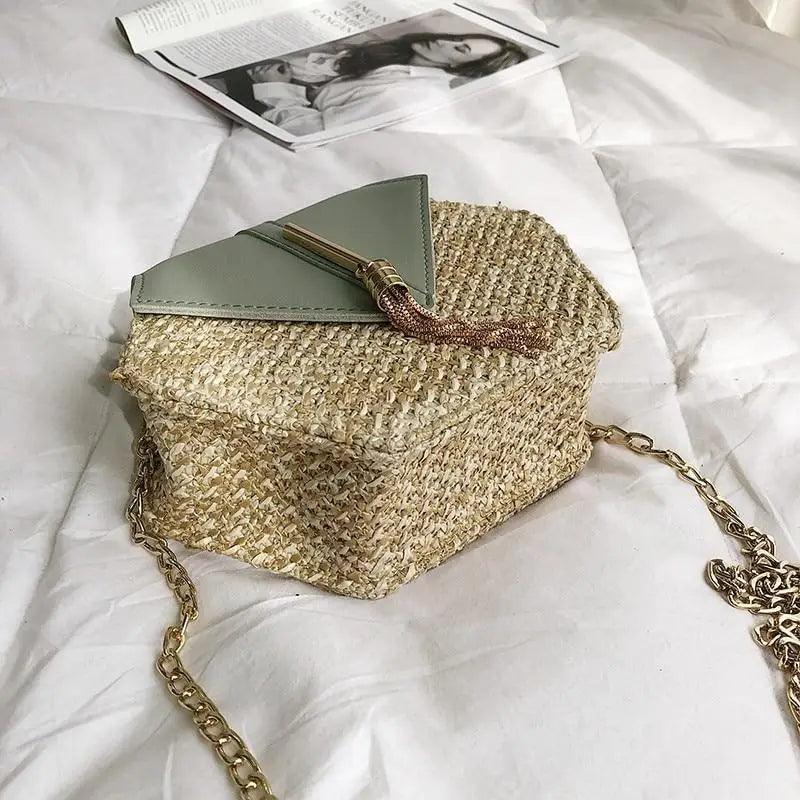 New Famous Mulit Style Straw+leather Handba For Women And Girls New Fashion Summer Bag Handmade Woven Beach Circle Shoulder Bag
