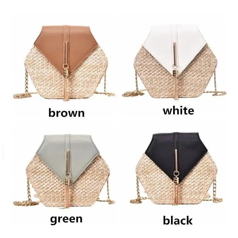 New Famous Mulit Style Straw+leather Handba For Women And Girls New Fashion Summer Bag Handmade Woven Beach Circle Shoulder Bag