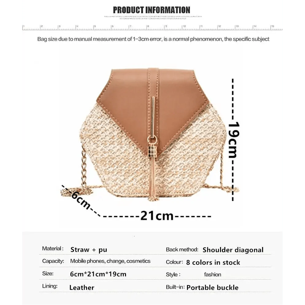 New Famous Mulit Style Straw+leather Handba For Women And Girls New Fashion Summer Bag Handmade Woven Beach Circle Shoulder Bag