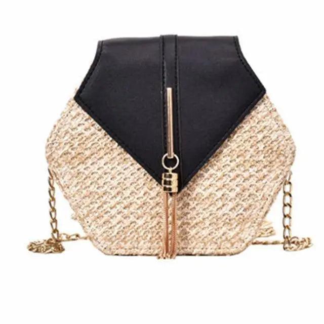 New Famous Mulit Style Straw+leather Handba For Women And Girls New Fashion Summer Bag Handmade Woven Beach Circle Shoulder Bag