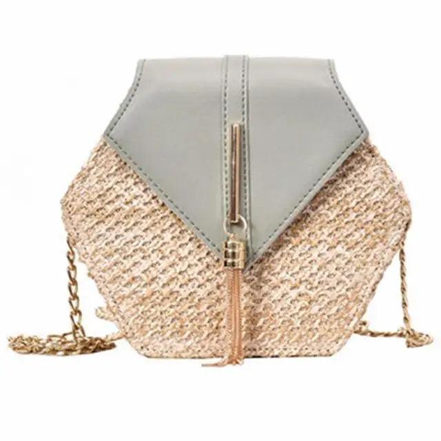 New Famous Mulit Style Straw+leather Handba For Women And Girls New Fashion Summer Bag Handmade Woven Beach Circle Shoulder Bag