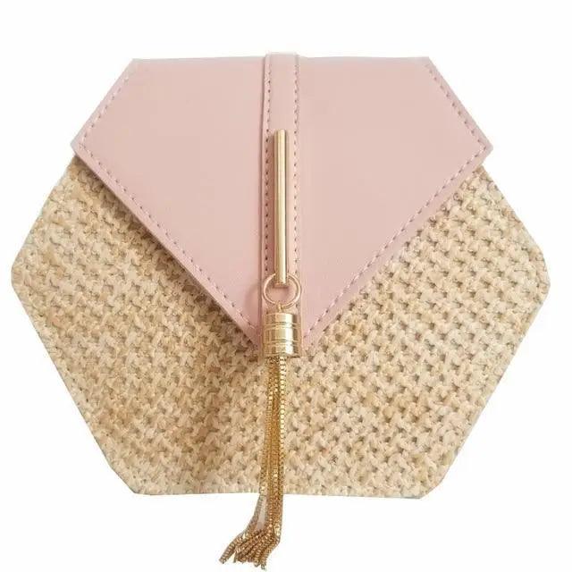 New Famous Mulit Style Straw+leather Handba For Women And Girls New Fashion Summer Bag Handmade Woven Beach Circle Shoulder Bag