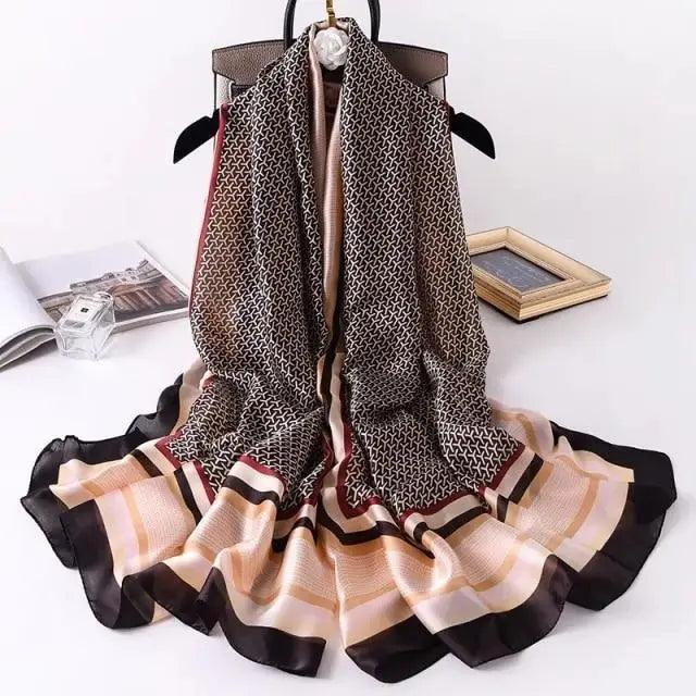 New Women Autumn Winter Fashion Silk Scarf Shawl Beach Headband Female Casual Wear Beach Friendly Spring Silk Scarf Flower Print Silk Scarves Shawls and Wraps Long Size Beach Stoles