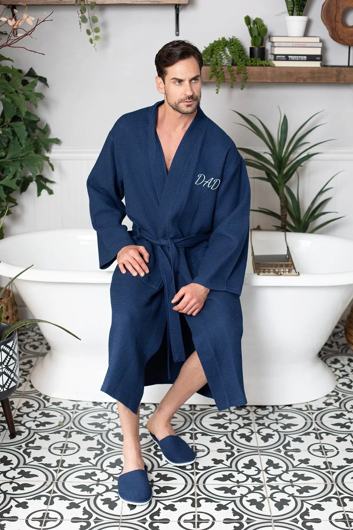 Waffle Spa Bathrobe for Men - Absorbent, Lightweight