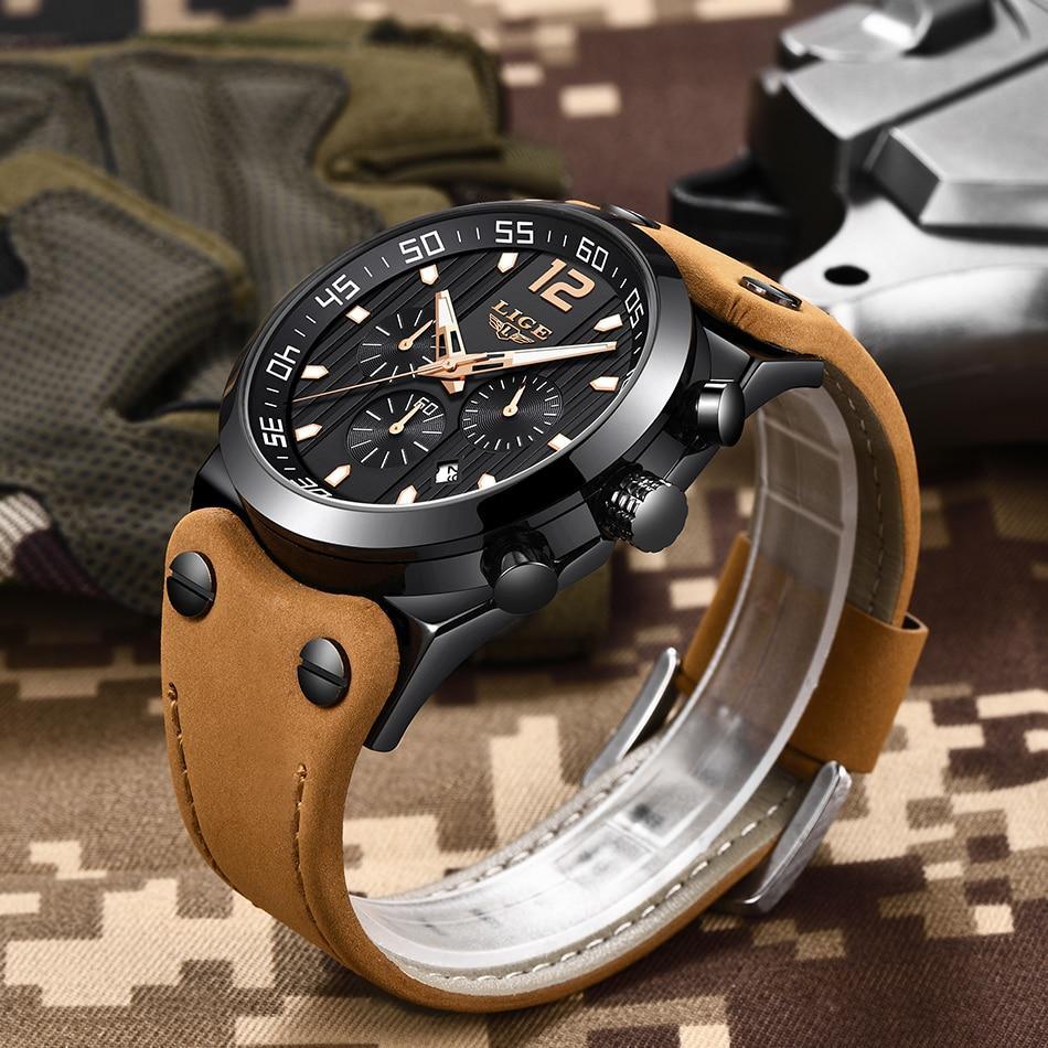 Men's Waterproof Watch With Leather Belts, Chronometers And Day Display Fluorescent Pointers Excellent Gift Unique Design