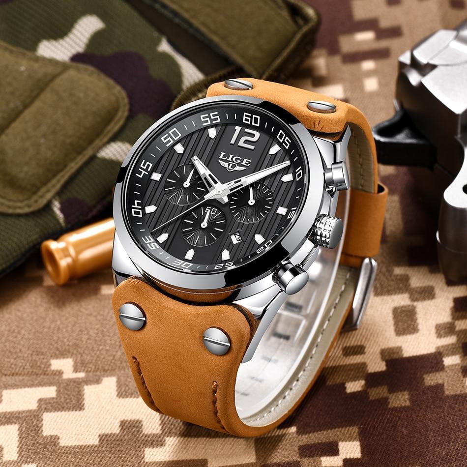 Men's Waterproof Watch With Leather Belts, Chronometers And Day Display Fluorescent Pointers Excellent Gift Unique Design